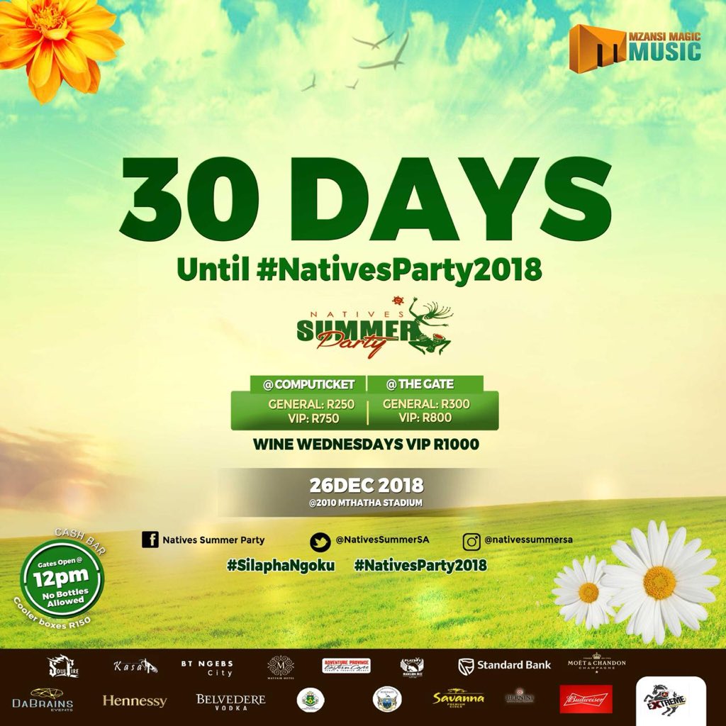 On your Marks. ⏰Get Set. 🚀💃🏼🕺🏼🤳🏼

3⃣0⃣ Days until the #NativesParty2018 lands in Mthatha 🏟 The clock is ticking‼️ #SilaphaNgoku #NativesParty2018
