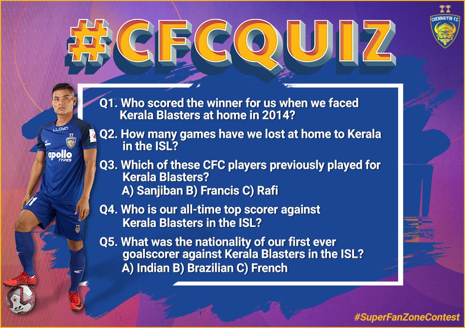 ChennaiyinFC's tweet photo. We are back with the #SuperFanZoneContest! 😎

Answer these questions and stand a chance to win Super Fan Zone tickets for #CHEKER.

 Read all the T&amp;Cs here: https://t.co/Y79LB1vCRA

 #PoduMachiGoalu https://t.co/rXDrEDqj3u