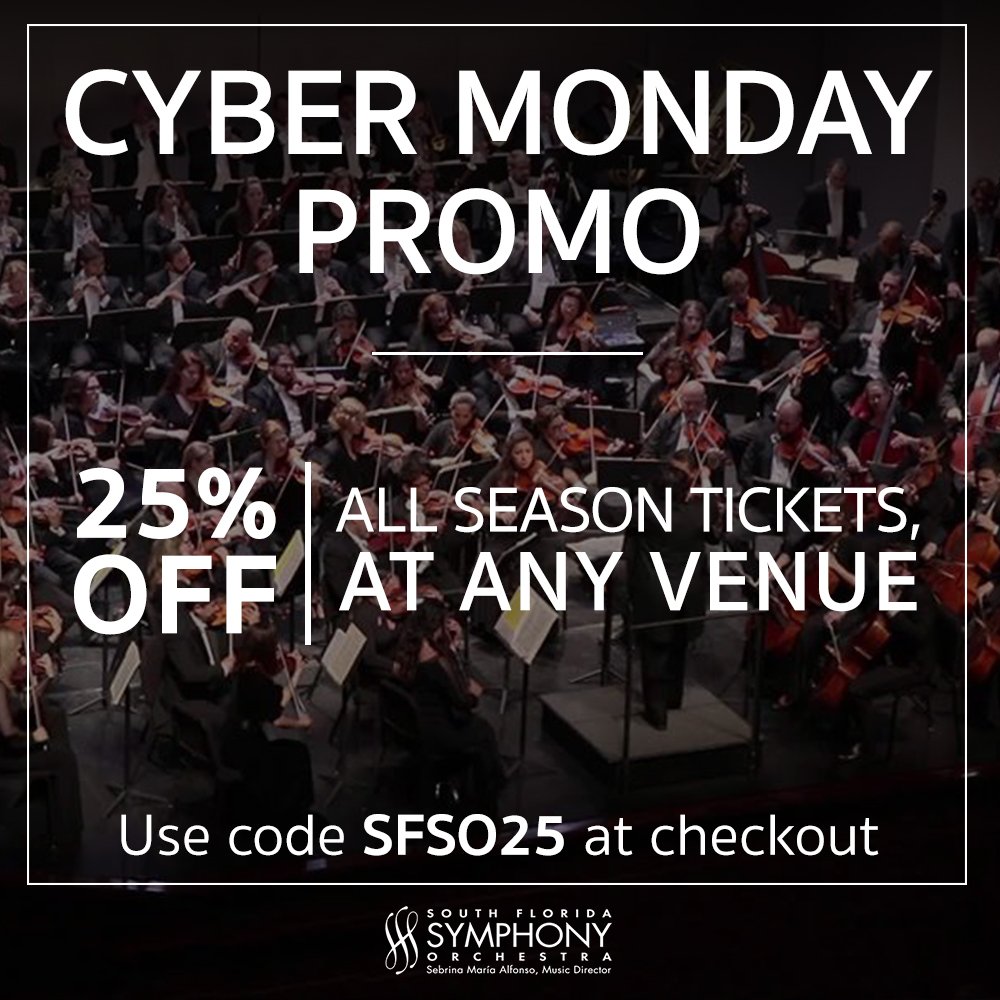 Last day to save on all of our upcoming performances. Get your tickets now for "Porgy and Bess," "The Nightmare Before Christmas," Vienna's Boys Choir and much more, and enjoy 25% off when you use SFSO25 code at checkout. 
southfloridasymphony.org #cybermonday #symphony #music