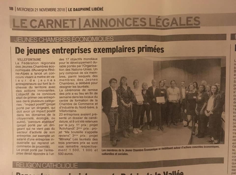 activhandi's tweet photo. Revue de #Presse sur le concours Jeune #Entreprise Exemplaire #CJ2E by @AuraJce ! Nous sommes fier d'avoir remporté cette compétition en #Team #Activhandi !
Bravo à #mabouteillesappellerevient & @Minekamateriaux !
@JCE_France @JceValence @jcebourg @JCEGrenoble @auvergnerhalpes https://t.co/sWBhK4Hre9