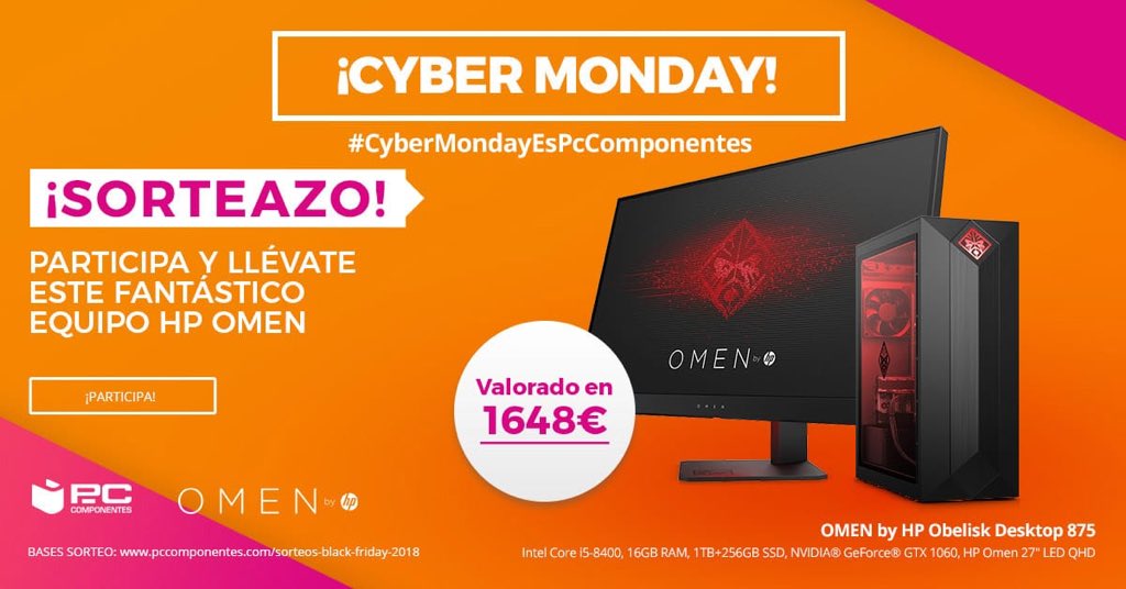 ⚡️SORTEAZO CYBER MONDAY⚡️

¿Se te rompió el Pc?¿No puedes jugar a #Fortnite en Pc? 

Llévate un pedazo de PC GAMING <a href="/OMENbyHP_es/">OMEN España</a>!! Solo tienes que hacer 🔁+ COMENTAR con #CyberMondayEsPcComponentes y seguir en twitter a <a href="/pccomponentes/">PcComponentes</a>.

VAMOSSS!!☘️