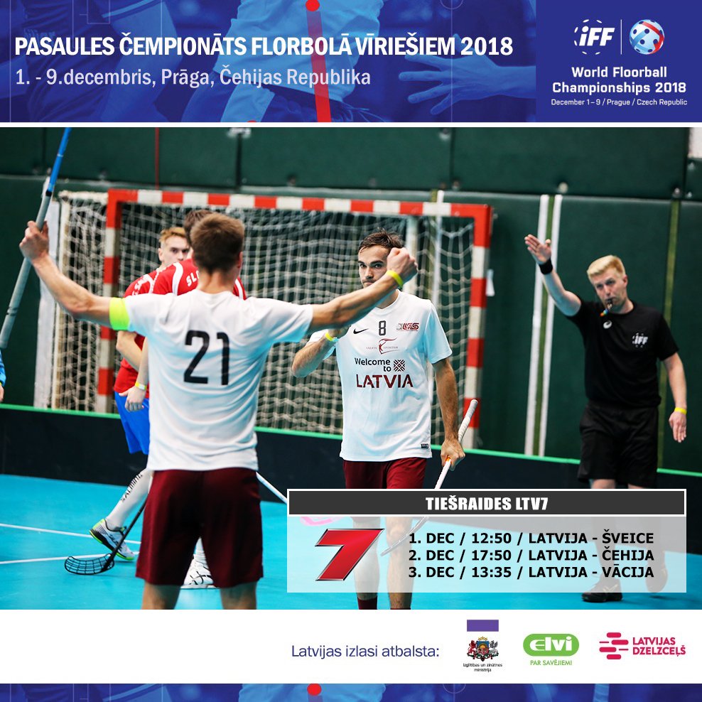 Pasaules čempionāta spēles translēs <a href="/LatvijasTV/">Latvijas Televīzija</a> #florbols #floorball #WFCPrague floorball.lv/lv/2018/jaunum…