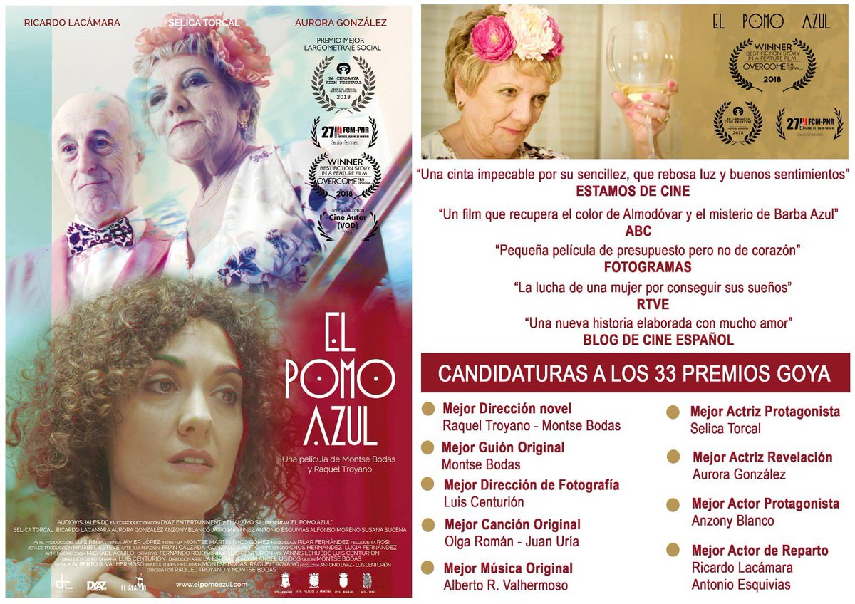 BelenMar1's tweet photo. Feliz por @Elpomoazul y todos los que integran su equipo. Que una película hecha poco a poco y con más entusiasmo que dinero logre todas estas precandidaturas a los Goya es de alabar. ¡¡¡Enhorabuena!!! @MontseBodas https://t.co/KpCNNsQGsZ