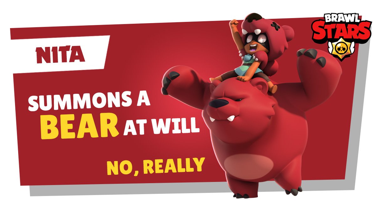 Brawl Stars On Twitter Introducing Nita She Strikes Her Enemies With A Thunderous Shockwave Her Super Ability Summons A Massive Bear To Fight By Her Side Https T Co Lrmq4obu9l