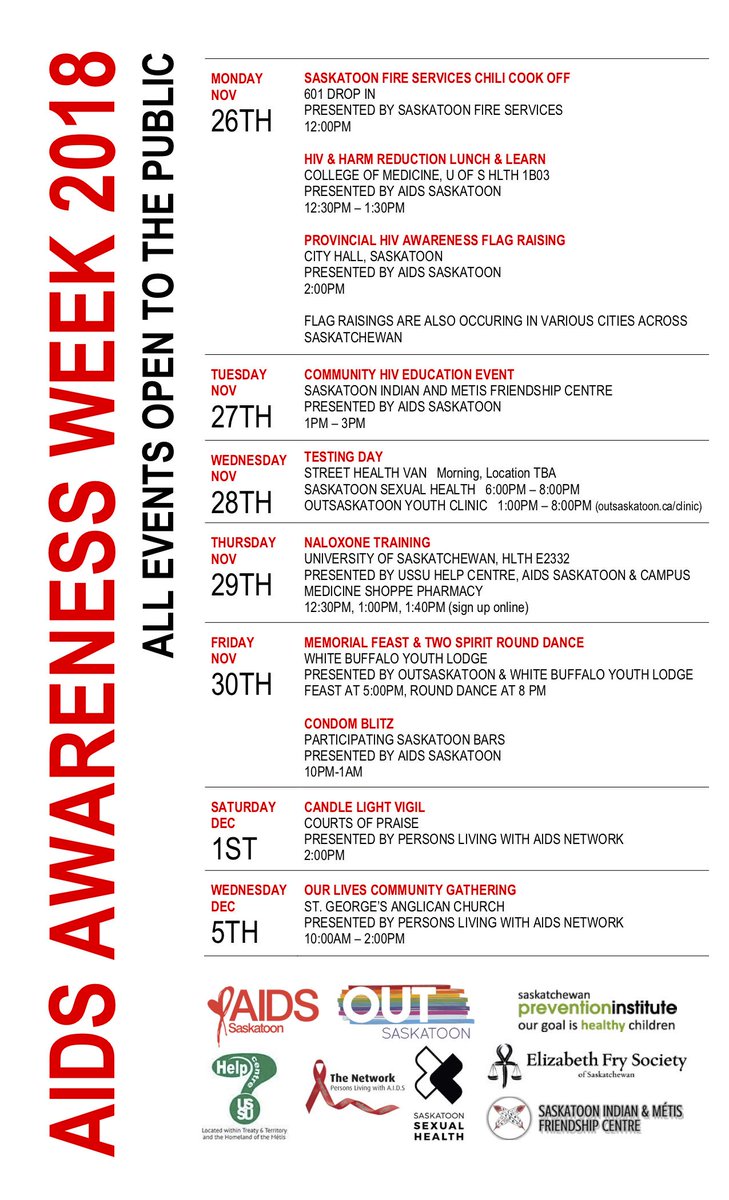 prairiehr's tweet photo. #AIDSAwarenessWeek kicks off today with @SaskatoonFire serving lunch in our Drop-In Centre (noon), presentation to @usask College of Medicine (12:30) and flag raising at @cityofsaskatoon Civic square (2pm). See full listings below. https://t.co/RvCw0AWAtf