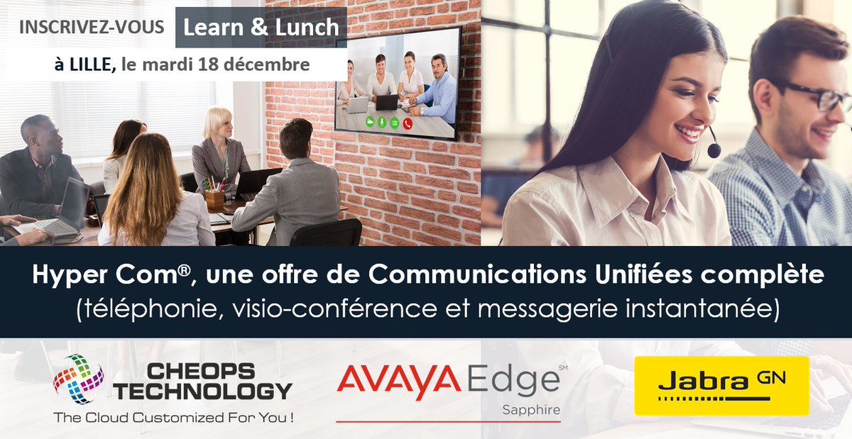 CheopsTechno's tweet photo. #agenda Tour de France Hyper Com®! RDV au restaurant le Fort de Mons à Lille, le 18 décembre, pour un Learn &amp; Lunch dédié aux Communications Unifiées (téléphonie, visio-conférence et messagerie instantanée). Inscription: https://t.co/XZXZHkd4Os
#CheopsTechno #Avaya #Jabra #Lille https://t.co/ghOfDREzhT