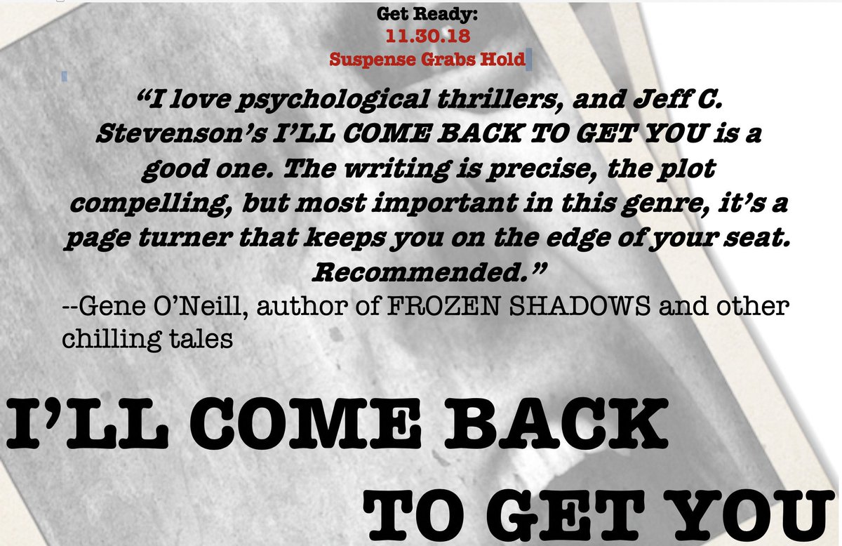 CultHistory's tweet photo. While you're waiting for November 30th, be sure to order a copy of one of Gene O'Neill's books. --> https://t.co/6dz0ayUI7a
 I'LL COME BACK TO GET YOU --> https://t.co/kD0PdE4mlV  @HellBoundBooks #suspense https://t.co/u22MDhaxCh
