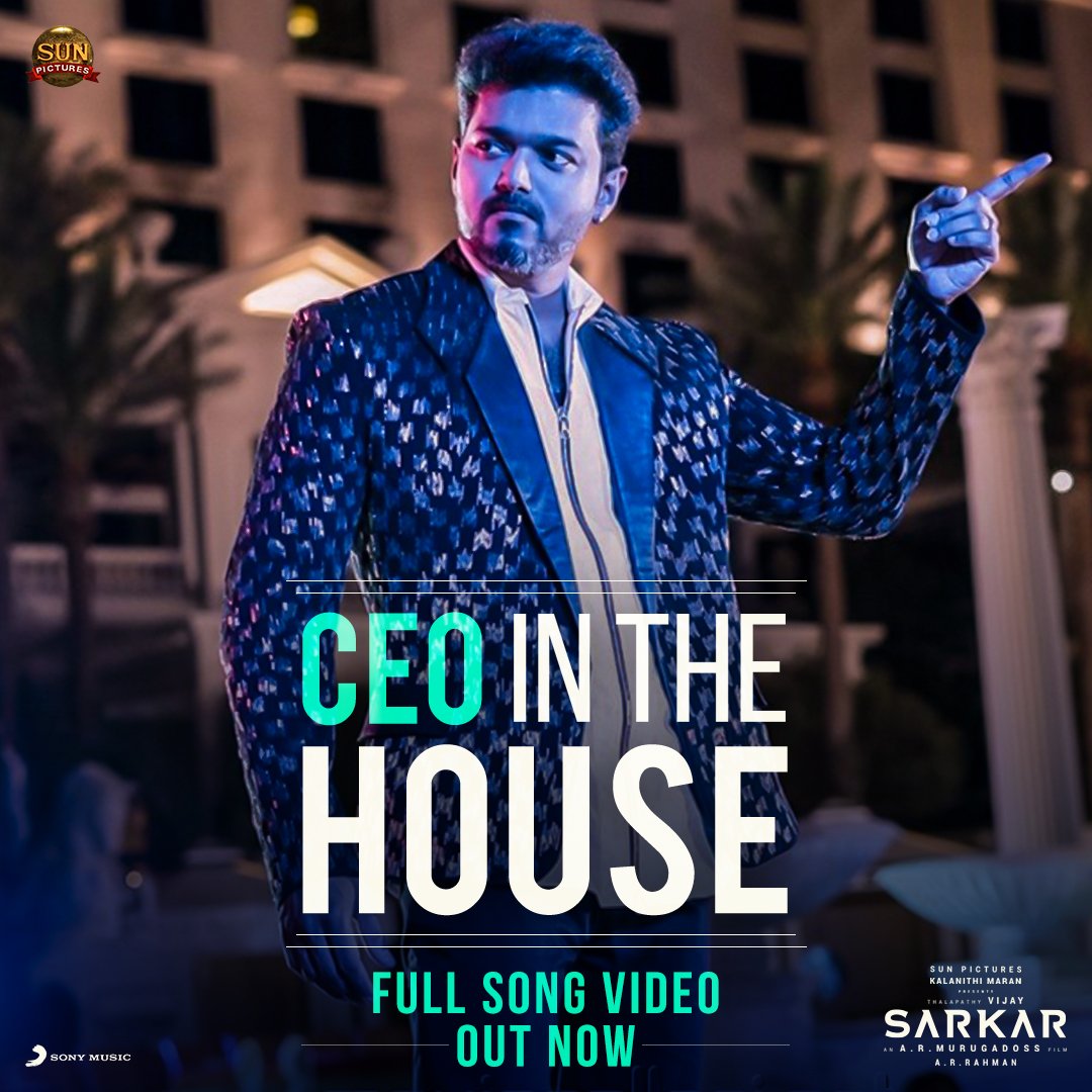 SonyMusicSouth's tweet photo. The dapper CEO arrives! #CEOInTheHouse full song video is here! Watch now!  😎🔥

▶️ https://t.co/yAu1nZQMFV

@sunpictures @actorvijay @ARMurugadoss @arrahman @KeerthyOfficial @Lyricist_Vivek https://t.co/gGG4NfkQeU