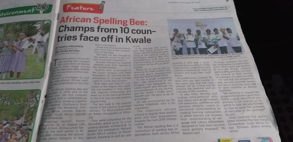 SpellingAfrica's tweet photo. Well represented in today's local newspaper,
Have a read
#AfricaSPellinBee
#ASB2018 https://t.co/mOY3xjHasc