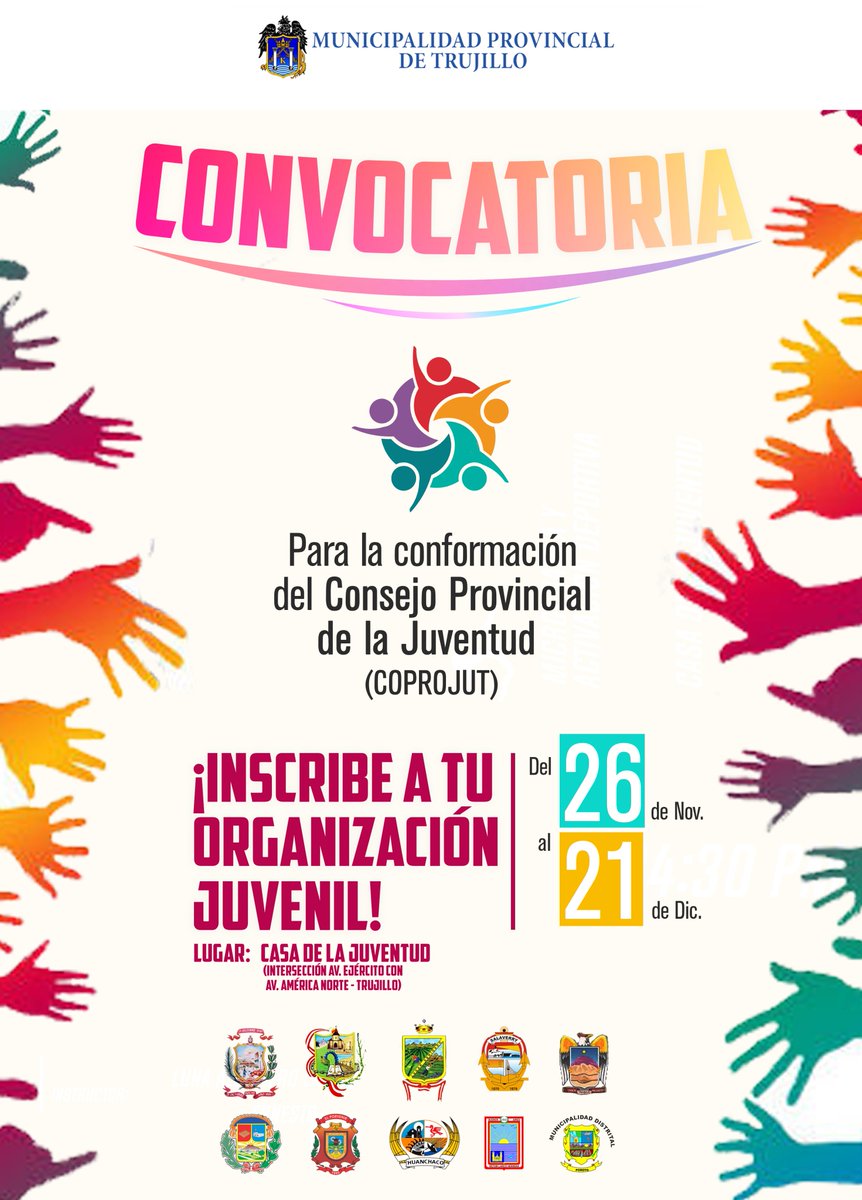 educa_mpt's tweet photo. ¡Iniciamos la convocatoria para la conformación del Consejo Provincial de Juventud (COPROJUT)! Acércate a la Casa de la Juventud e inscribe a tu organización o asociación juvenil. ¡Te esperamos! #JóvenesLíderes https://t.co/M4qG8xpTA5