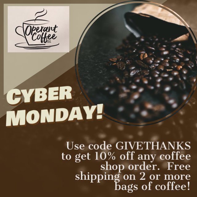 operantcoffee's tweet photo. A discount code: because the Monday after a holiday needs some joy!
..........
#operantcoffee #behaviorcoffee #behavior #behavioranalysis #behaviorscience #disseminateaba #showyouroperant #behaviorheroes #allthewaystoaba #behaviornerd #phillycoffee #fairtradecertified #organic https://t.co/bmhMggn8sT