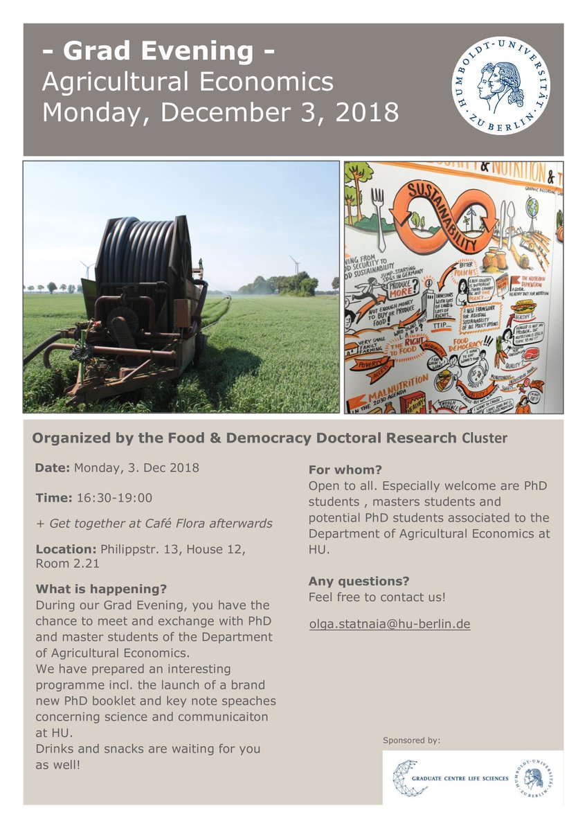 Only one week left until the Grad Evening of #Agricultural #Economics. Be there and learn more about our doctoral students and their research projects <a href="/HumboldtUni/">Humboldt-Universität zu Berlin</a> #phd #reserach #networking #Berlin