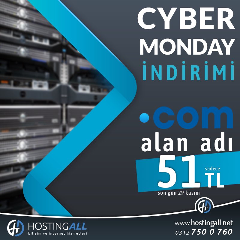 Cyber Monday Fırsatı Başladı! 🌐 COM alan adı tüm vergiler dahil sadece 51₺ dev indirim fırsatını kaçırmayın!

🔹 29 Kasım 2018 tarihine kadar geçerli.
🔹 Sadece .com yeni kayıt için geçerlidir.
🔹 İlk yıl ve sadece 1 yıl kayıtlarında geçerlidir.

#cybermonday #siberpazartesi