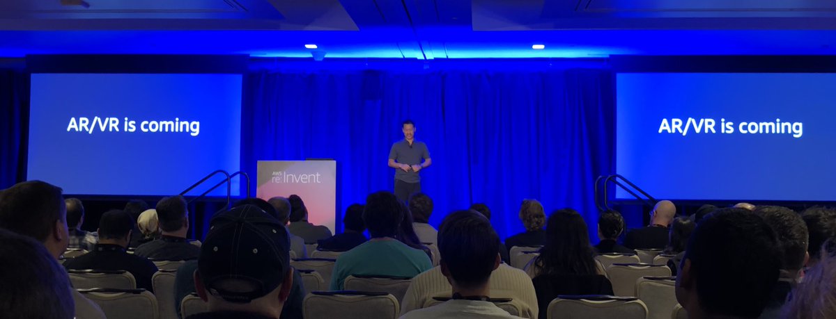 First time at aws #reInvent. Looking forward to awesome sessions and meeting some fellow cloud fans from Germany! Getting started with a session about AR/VR by Derek Pai