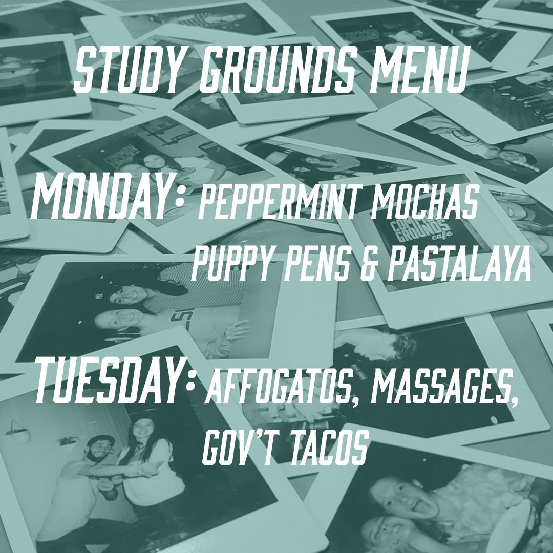 commongroundlsu's tweet photo. Study Grounds is here! The meals are hot, the drinks are special and the fun is relieving. Grab a friend and come study with us! Dinner starts at 6 p.m., fun begins at 7 p.m. Cafe is open till midnight all week! https://t.co/EVC7b2Caey