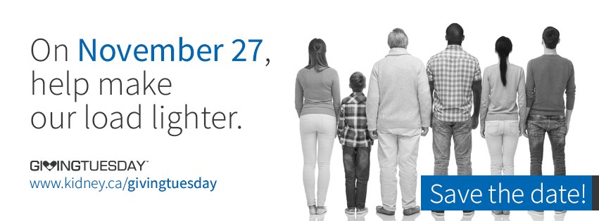 Will you help? This November 27, on #GivingTuesdayCanada we're raising funds and awareness to reduce the Financial Burden of Kidney Disease. Share the message on social media and together, we can help Canadians living with kidney disease. If you're willing to help, retweet!