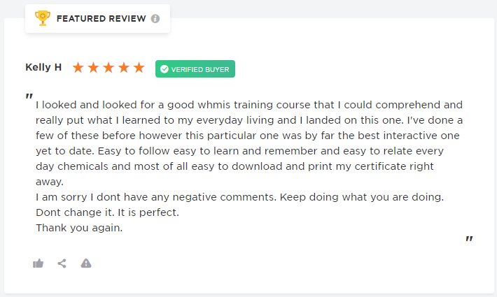 onlinewhmis's tweet photo. #whmistraining that's interactive results in better knowledge retention and application of the material. Kelly is happy that she can apply what she learned to her everyday life! Check out https://t.co/ubrm966AV1 #5starreview #whmis #canada #whmis2015 https://t.co/Ceo8wVs3ig