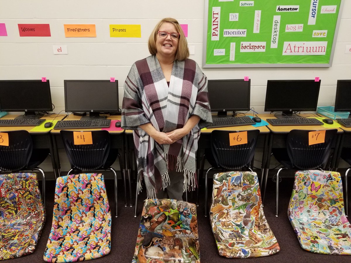 71csd's tweet photo. A big shout out to Mrs. Almond for the awesome chairs she decoupaged for the CES library 
#theylookgreat
#allforthekiddos https://t.co/ZOEphgRfF3