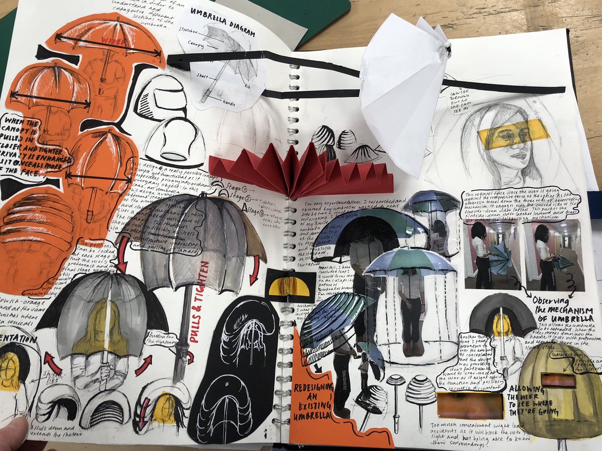 Shrewsbury_DT's tweet image. Some outstanding sketchbook work and experimentation of form and construction from Kiwi. She’s exploring a new product concept that offers privacy in public spaces. #design #designthinking #personalarchitecture #creativity