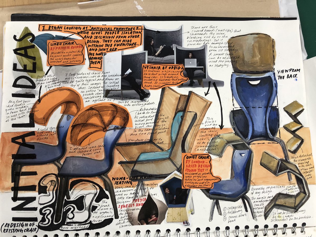 Shrewsbury_DT's tweet image. Some outstanding sketchbook work and experimentation of form and construction from Kiwi. She’s exploring a new product concept that offers privacy in public spaces. #design #designthinking #personalarchitecture #creativity
