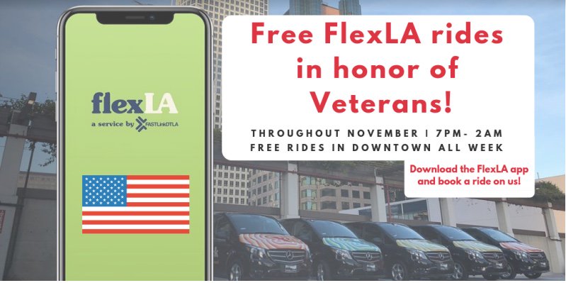 laincubator's tweet photo. Psst, early adopters! @FASTLinkDTLA is offering FREE rides through this Friday, Nov 30! Ride in luxury vans and help improve #DTLA’s transportation, infrastructure and safety. Download the #FlexLA app and claim your rides today! Learn more: https://t.co/yKrktK1XKl #VeteransDay https://t.co/sQOrFQWuzs