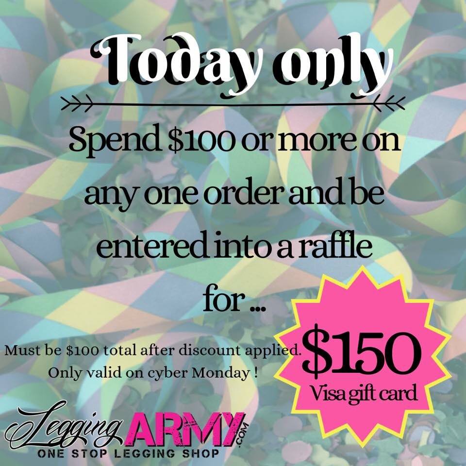 Legging_Army's tweet photo. Happy Cyber Monday! We want to show our thanks to all of you who support us daily.
Today only...
🔥 20% off entire site 🔥
Plus...🔥 Every $100 or more you spend on one order, after discount, puts you into a raffle for $150 visa gift card!🔥
#OneStopLeggingShop #CyberMonday #Sale https://t.co/8nDHRHaRe7