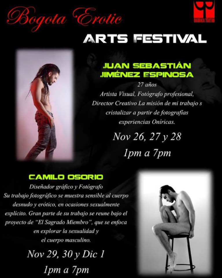 OrgulloLGBT's tweet photo. SE VINO EL #BEAF2018 @BarracaTeatro desde HOY 27 de Noviembre al 01 de Diciembre BOGOTA EROTIC ARTS FESTIVAL en Barraca Teatro Bogotá https://t.co/mqiuSWzBFz Entrada : APORTE VOLUNTARIO https://t.co/2KbvDbtHrM
