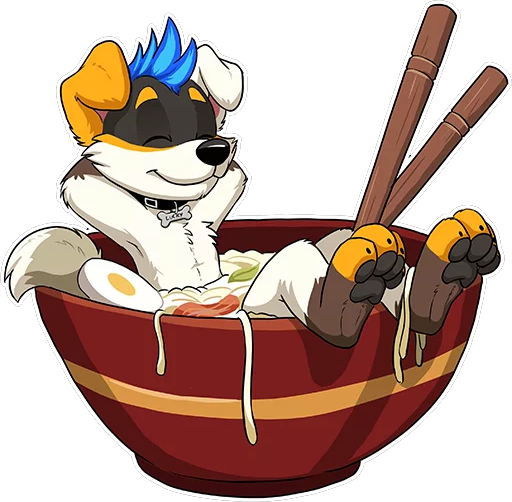 luckyfluffsky's tweet photo. In my natural habitat. The savory spices, yummy noods and a wonderland of flavors makes my tail wag and my ears bounce with happiness. What does ramen do fur you? Honored to have the magical vision of @panda_paco to create this fur me <3 Thank you 🔥 #ramen #furry #noods #dogfood https://t.co/PVAjb03dsv