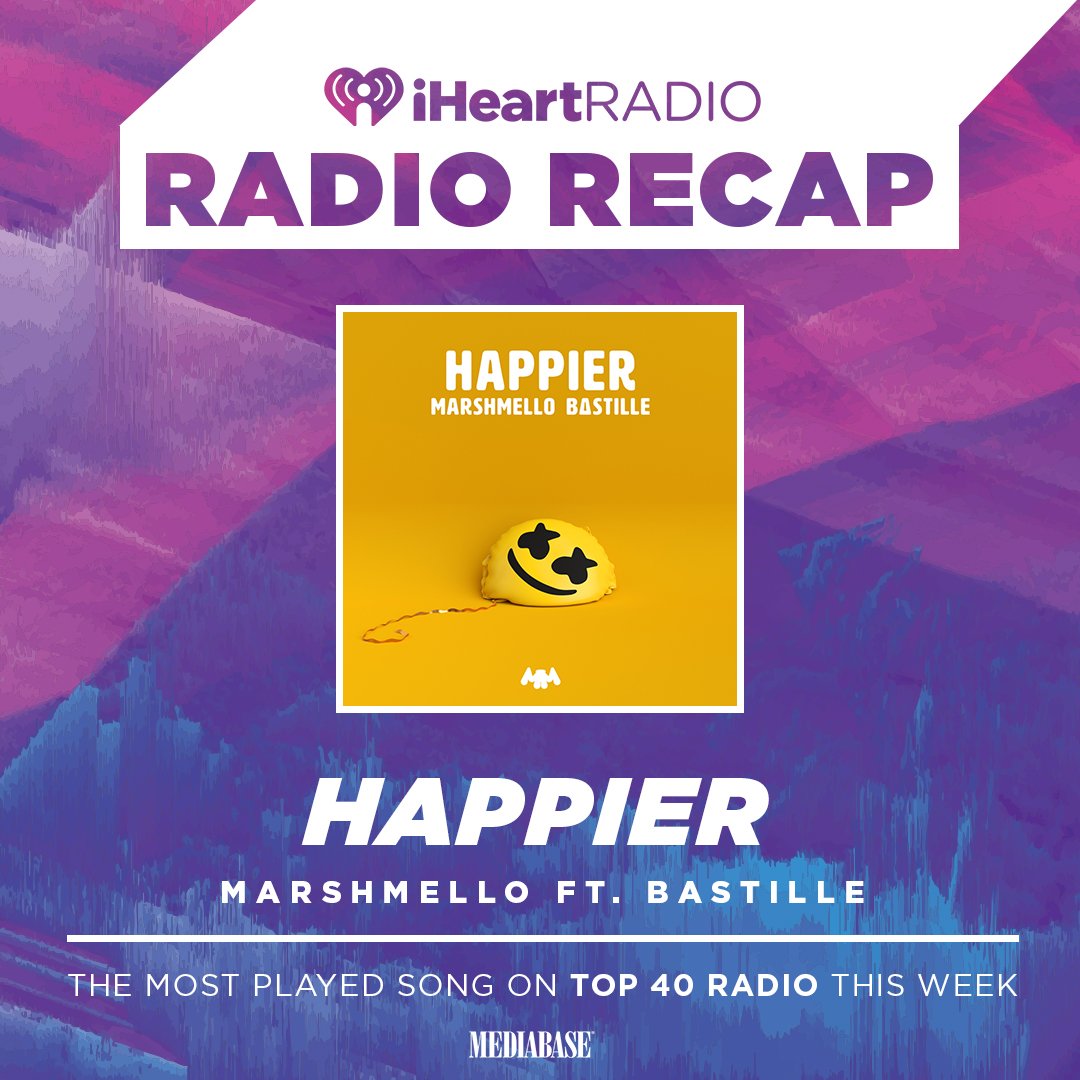 iHeartRadio's tweet photo. 📻 Here are the top songs on our #RadioRecap this week 📻
Top 40: 'Happier' - @marshmellomusic ft. @bastilledan
Alternative: 'High Hopes' - @PanicAtTheDisco
Hot AC: 'Youngblood' - @5SOS
Urban: 'Dangerous' - @MeekMill ft. @Jeremih and @pnbrock https://t.co/FcEiupaIci