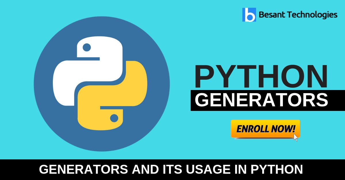 besanttech's tweet image. ENROLL NOW: bit.ly/2LvvDOY
#Pythongenerators are a simple way of creating iterators. All the overhead we mentioned above are automatically
CALL NOW: 9962528294
handled by #generators in #Python. Simply speaking, a generator is a #function that returns an #object