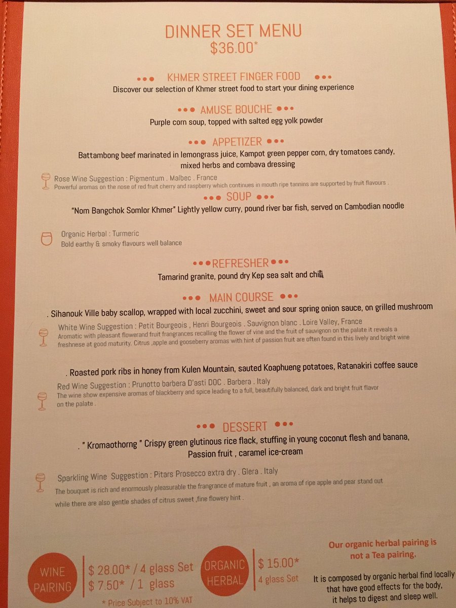 AlysaMarieWx's tweet photo. An unexpected way to introduce ourselves to the flavors of Cambodia, doing a 8 course wine paired meal. #outofcharacter #livinglarge #random #bignightout #secrettables #embassyrestaurant #cambodia2018 https://t.co/pWr8j812Em