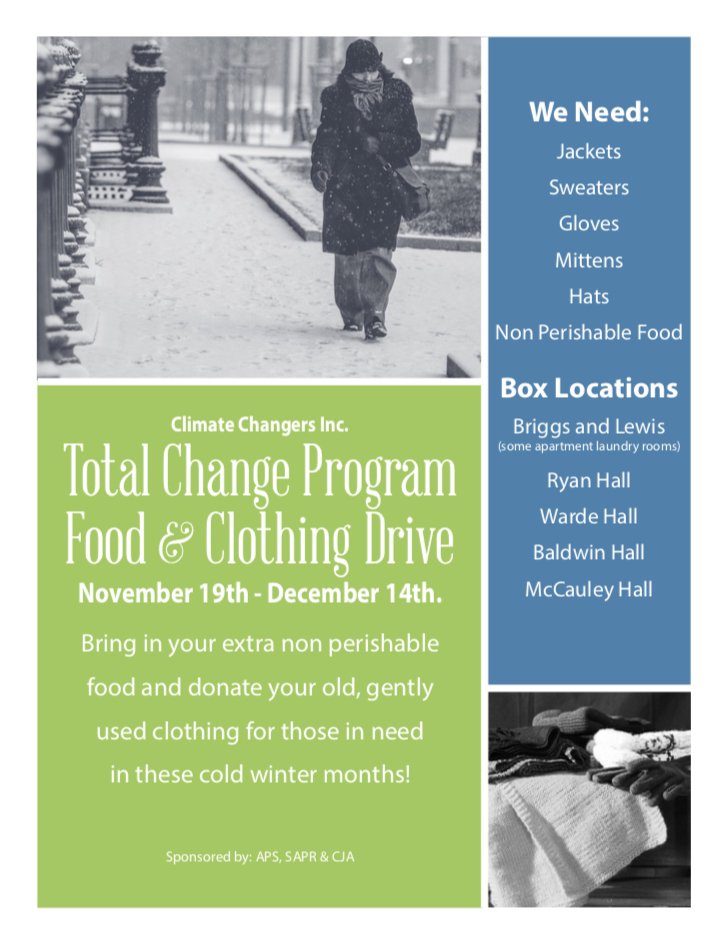 MercyhurstU's tweet photo. Join us in supporting @MercyhurstCJ clubs, APS, CJA & SAPR who are sponsoring a clothing and food drive! #AmbassadorsofService https://t.co/0ku49xiEmP