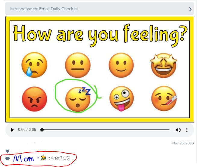 MrJoeRusk's tweet photo. @Seesaw activity for the first day back from break. S said he's "sleepy because my mom woke me up in the middle of the night." Mom's response! #ifeelyakid #Kindergarten https://t.co/MPIBKOafOb
