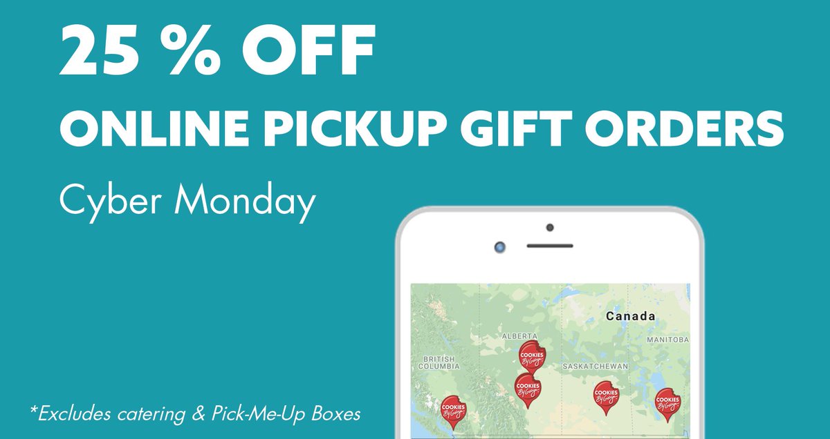 CookiesByGeorge's tweet photo. Don't miss out on our #CyberMonday deal! Offer is valid until 4:00pm MST. Order the perfect gift today! #cookiesbygeorge #deal #cookies #MondayMotivation #WinnipegSquare #HubMall #YEGKingsway https://t.co/D9e4QyTChc