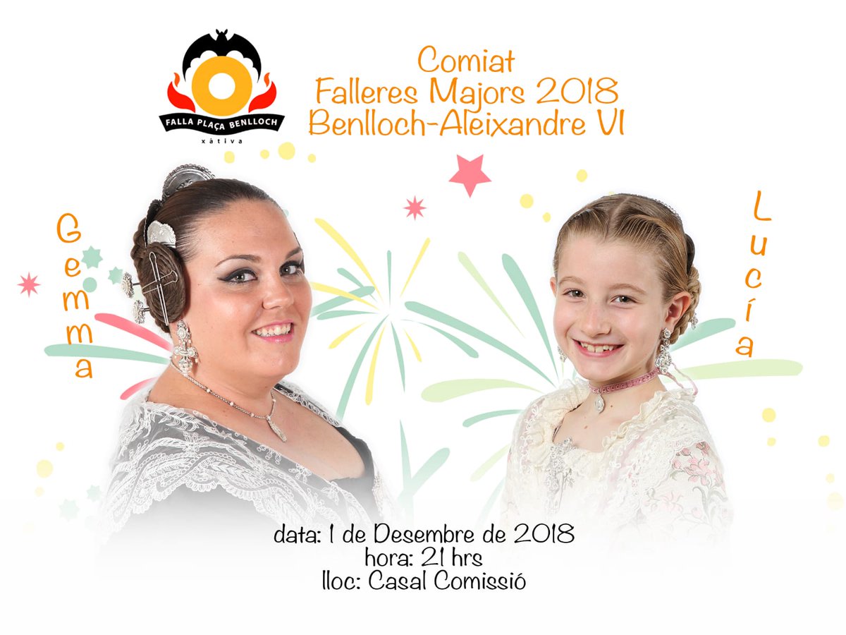 Falla_Benlloch's tweet photo. Comiat falleres majors 2018 de #Benlloch: 1 de desembre a les 21h. al casal #fallaBenlloch #Xàtiva #falles https://t.co/DFmtGAZNMA