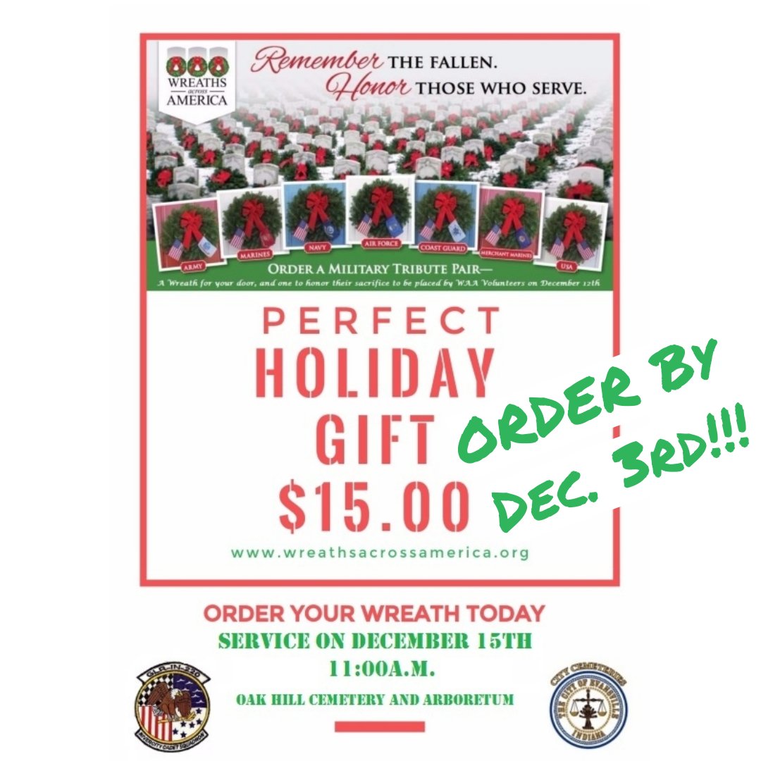 EVVCITYCEM's tweet photo. Orders for this year's wreaths are due by 12/3! You can sponsor a Wreath today by visiting the following link:
https://t.co/hfjO08QiL1 … @WreathsAcross https://t.co/DmjTsdPTih