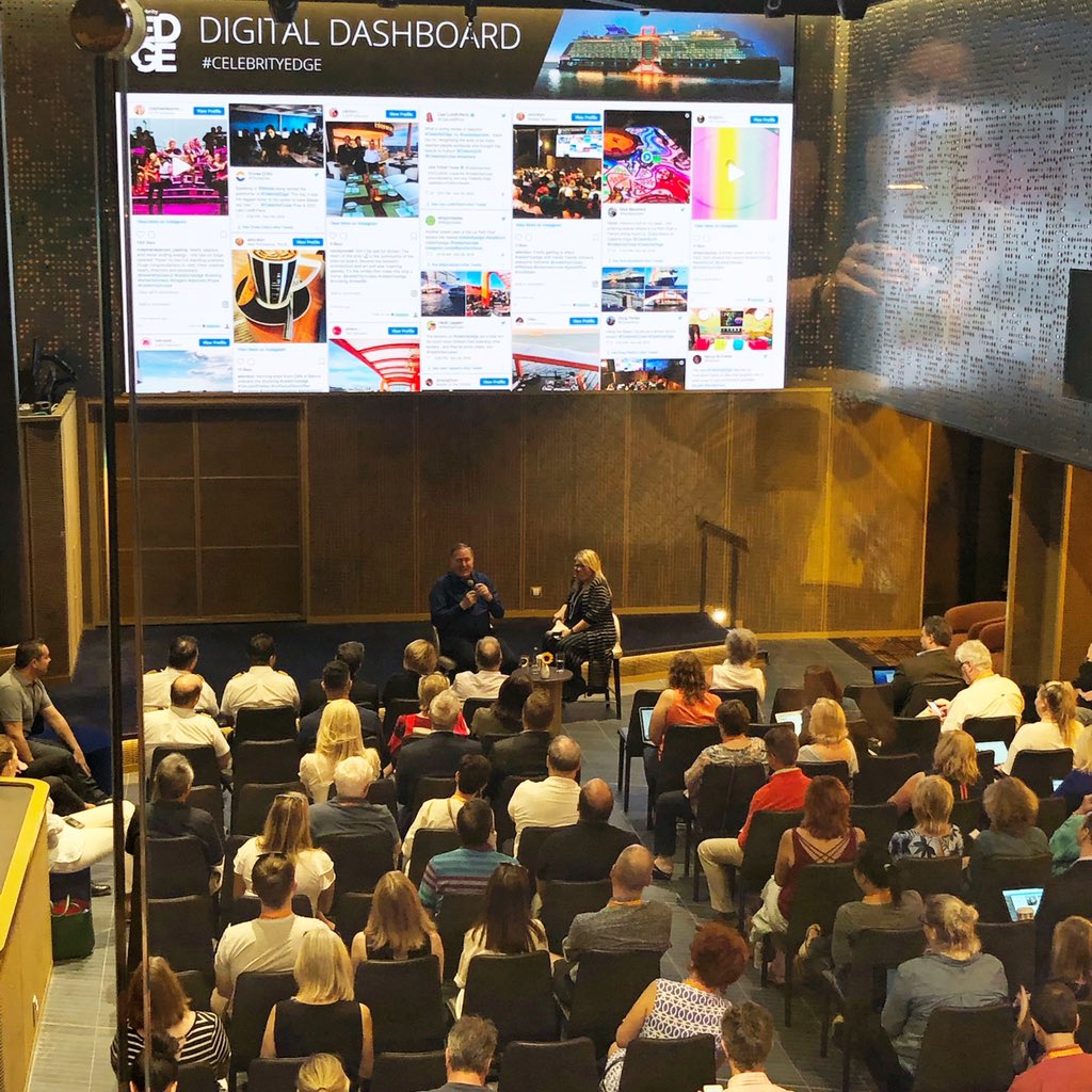 AnneLaureTuncer's tweet photo. Reporting from the press conference on board #CelebrityEdge => some of the many “first-ever-in-the-industry” features:
- Infinite Veranda 
- Magic carpet 
- Eden
- Constellation sound system
- over 30% of crew members are women!
@CelebrityCruise 
@LisaLutoffPerlo #RichardFain https://t.co/gyQe7OCSCm