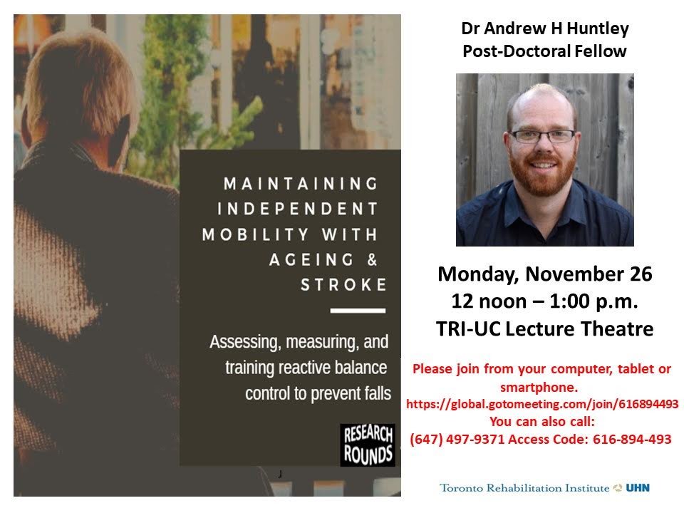 Babak_Taati's tweet photo. Don't miss this @TRI_UHN Research Round today at noon. Dr. Andrew Huntley of @simbl_to will be speaking about reactive balance control to prevent falls. https://t.co/QDSCrobDjB