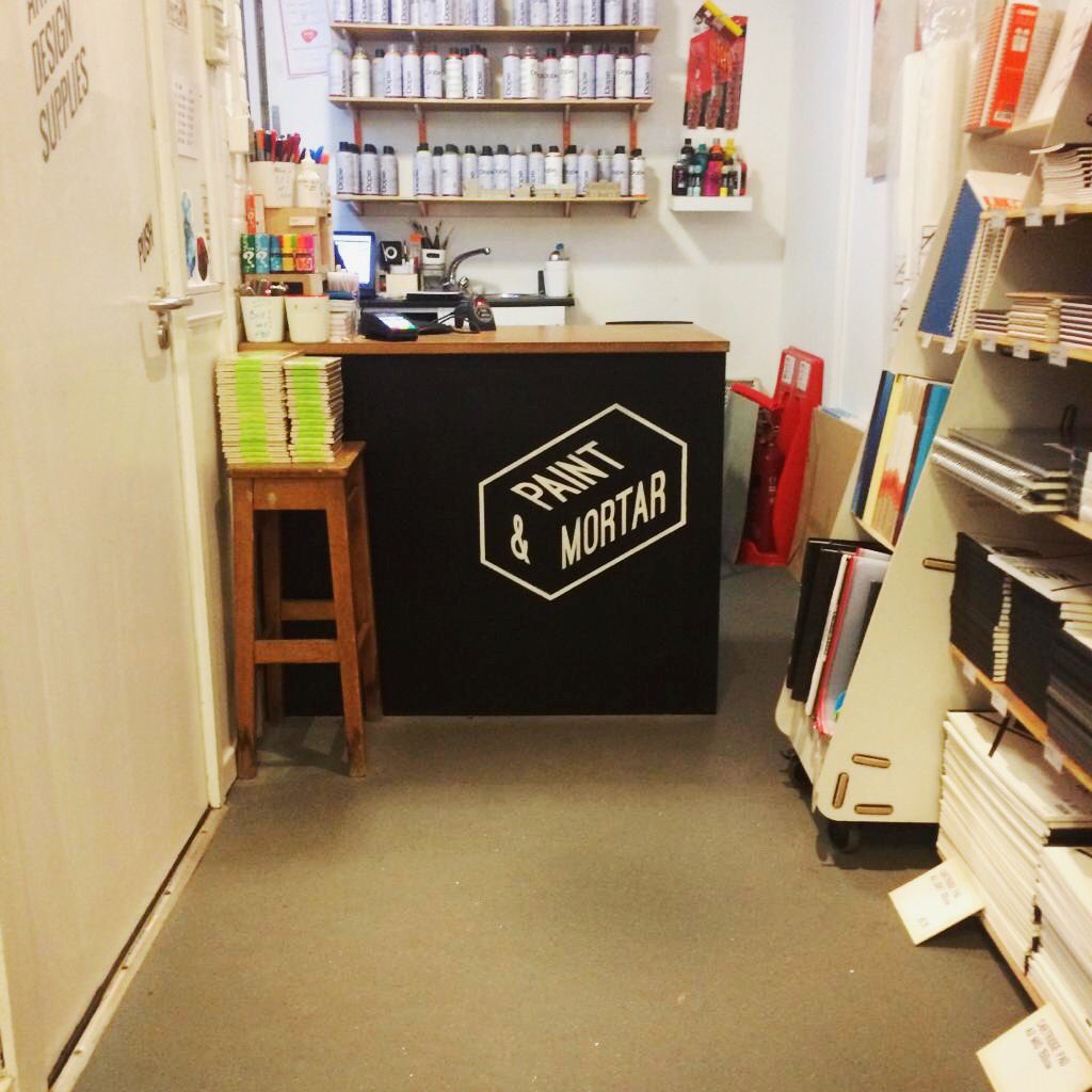 Thanks to <a href="/fluxlaserstudio/">Flux Laser&CNCStudio</a> for our GIANT stencil for our wee front desk refurb. Delighted! 🎉