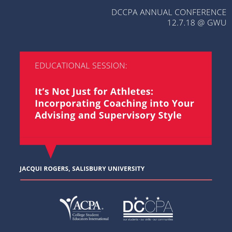 ANNUAL CONFERENCE FEATURED SESSION:  This session will challenge participants to think beyond the traditional athletic assumptions of "coaching" and use positive coaching techniques in their everyday work. 

Join us next week! Register now! dc.myacpa.org/conference/