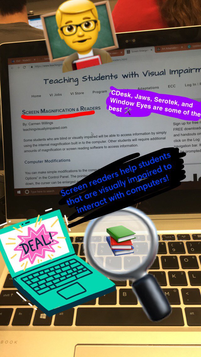 MrSethWade's tweet photo. Screen Readers help students that are visually impaired to use computers effectively. Many useful tools can be found at https://t.co/CKctJmPrpf ! Be sure to check out some of them so you can better teach your students. #GCCEdu @WestonCorey1 https://t.co/OI0NlNOXH5
