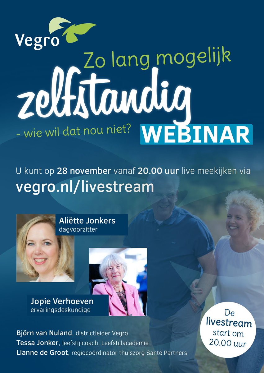 Aansluitend op onze Publieksacademie organiseert Vegro op woensdag 28 november een live webinar dat volledig in het teken staat van Zelfredzaamheid. Volg thuis het tafelgesprek met onze sprekers en stel vooraf uw eigen vragen. live, 28-11 om 20:00 live via vegro.nl/livestream