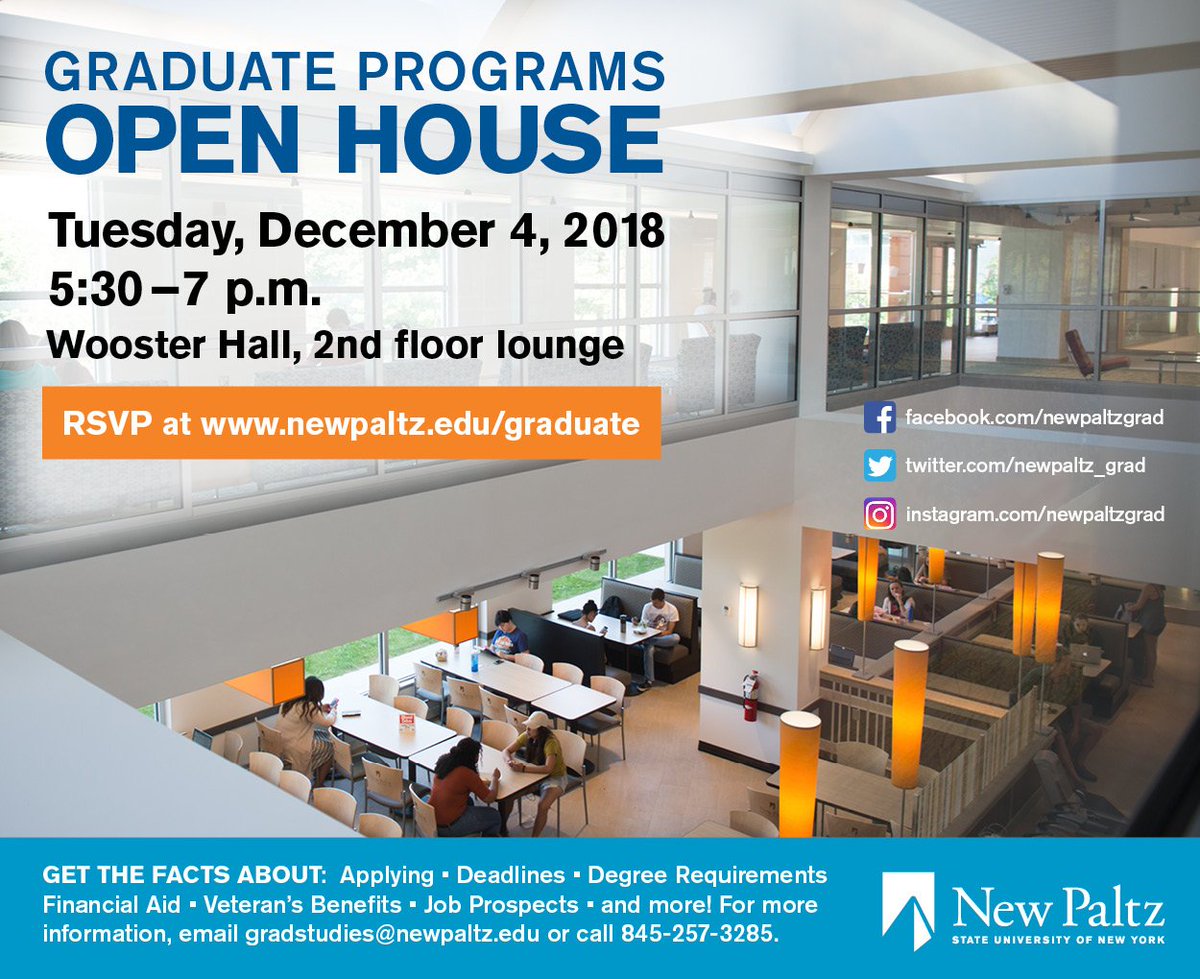 newpaltz's tweet photo. Make your next move and REGISTER for the Graduate Open House, Dec. 4 at Wooster Hall.
Register: https://t.co/23KZMMP1F4 #npgrad #npsocial #newpaltz #hudsonvalley https://t.co/kYVJafR5gm