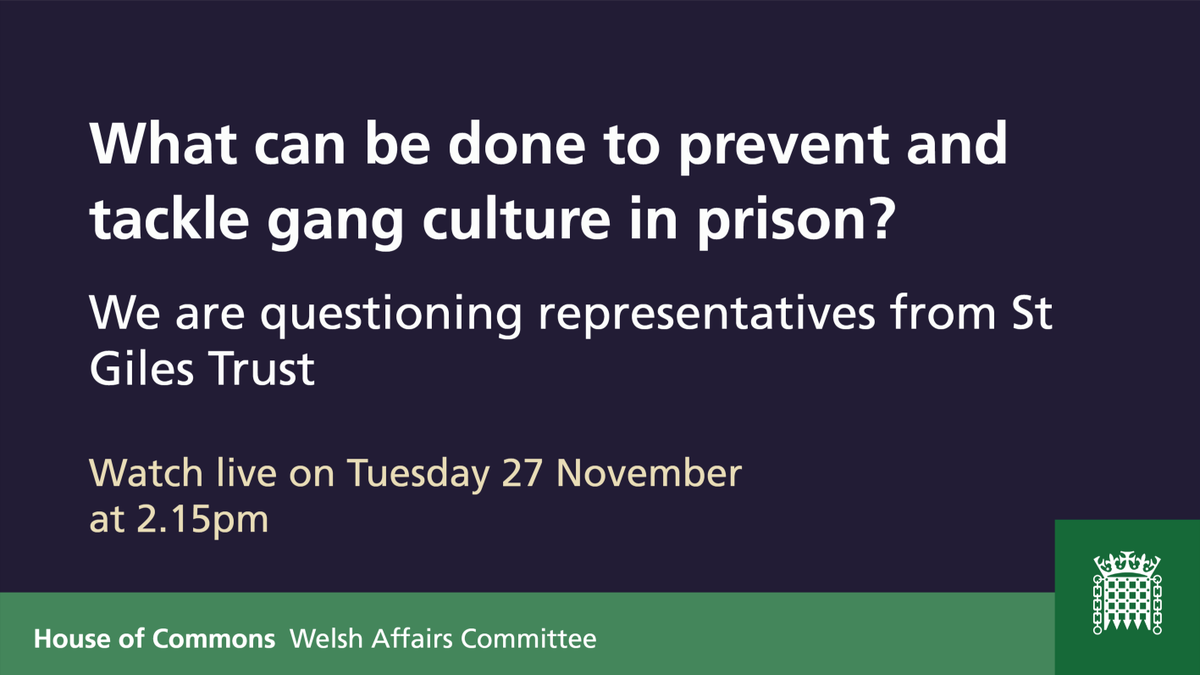 CommonsWelshAff's tweet photo. Tomorrow, as part of our inquiry into Prison provision in #Wales, we will be questioning @_JuniorSmart and Evan Jones from @StGilesTrust.
Find out more here: https://t.co/3RSLEIHFAc
Watch live tomorrow from 2.15pm: https://t.co/s1hz72EaPj
#WelshPrisons https://t.co/ezyZHDdgIs