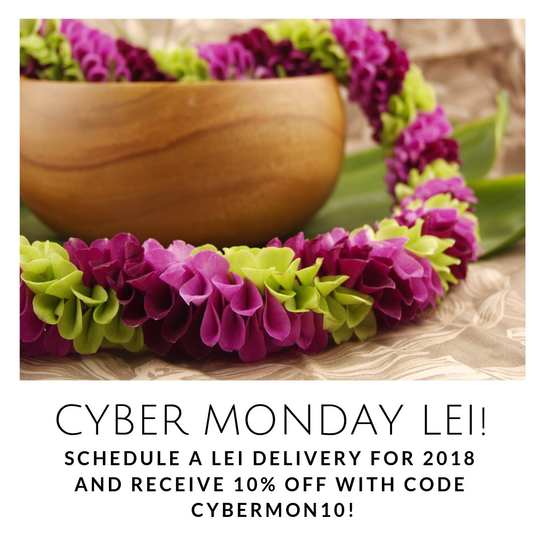AlohaIslandLei's tweet photo. Happy Cyber Monday! Order a lei today for delivery in 2018 and take 10% off with code CYBERMON10! Perfect time to order a lei for your winter grad, perhaps? #aloha #lei #alohaislandlei #graduationlei #luckywelivehawaii https://t.co/UsqU2Y3jod