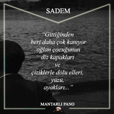 Sadem - Uzaktaki'ne ✅

"Gittiğinden beri daha çok kanıyor oğlan çocuğunun diz kapakları ve çiziklerle dolu elleri, yüzü, ayakları..."

➡mantarlipano.com/uzaktakine⬅