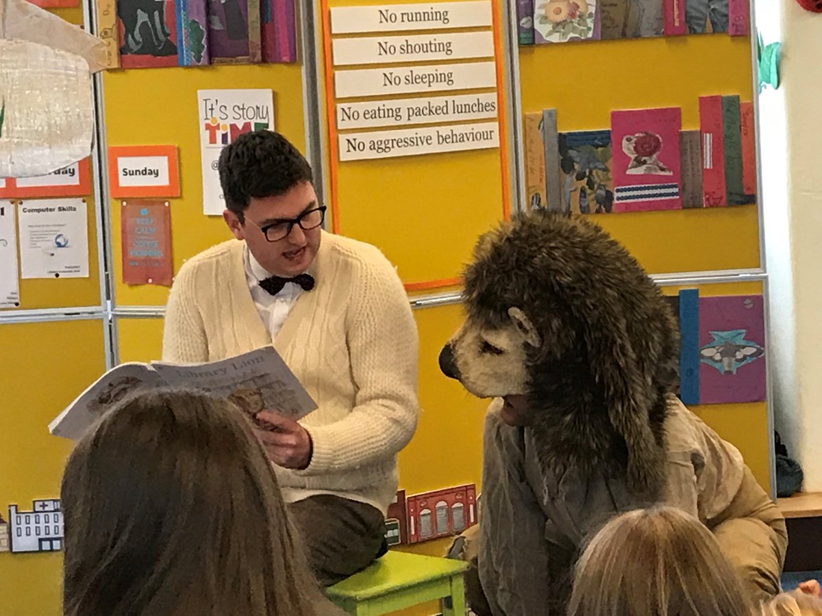 SomersetLib's tweet photo. It's not often you see a lion in the library ๐ฆ, but today in #ChardLibrary we did!
Children from Avishayes Primary School attended two wonderful #LibraryLion shows by @jakeuntied Both classes thoroughly enjoyed the performance, engaging and laughing along the way. https://t.co/6RZa4blK1y