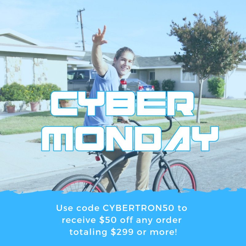 beachbikes's tweet photo. Happy #CyberMonday! Use code CYBERTRON50 to receive $50 off any order totaling $299 or more. Shop now: https://t.co/n4bnyalqmB https://t.co/Uxrp6UDhXU