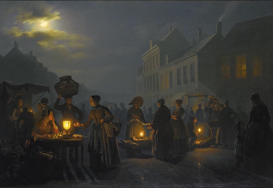 ThbtY's tweet image. الاضاءة في اللوحات الليليه الساحره للفنان Petrus Van Schendel ابهرتني 🤩