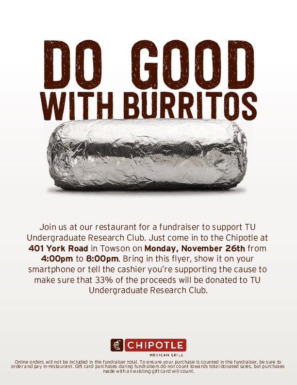TODAY come out to Chipotle to support URC and undergraduate research! 🌯🌮🥙